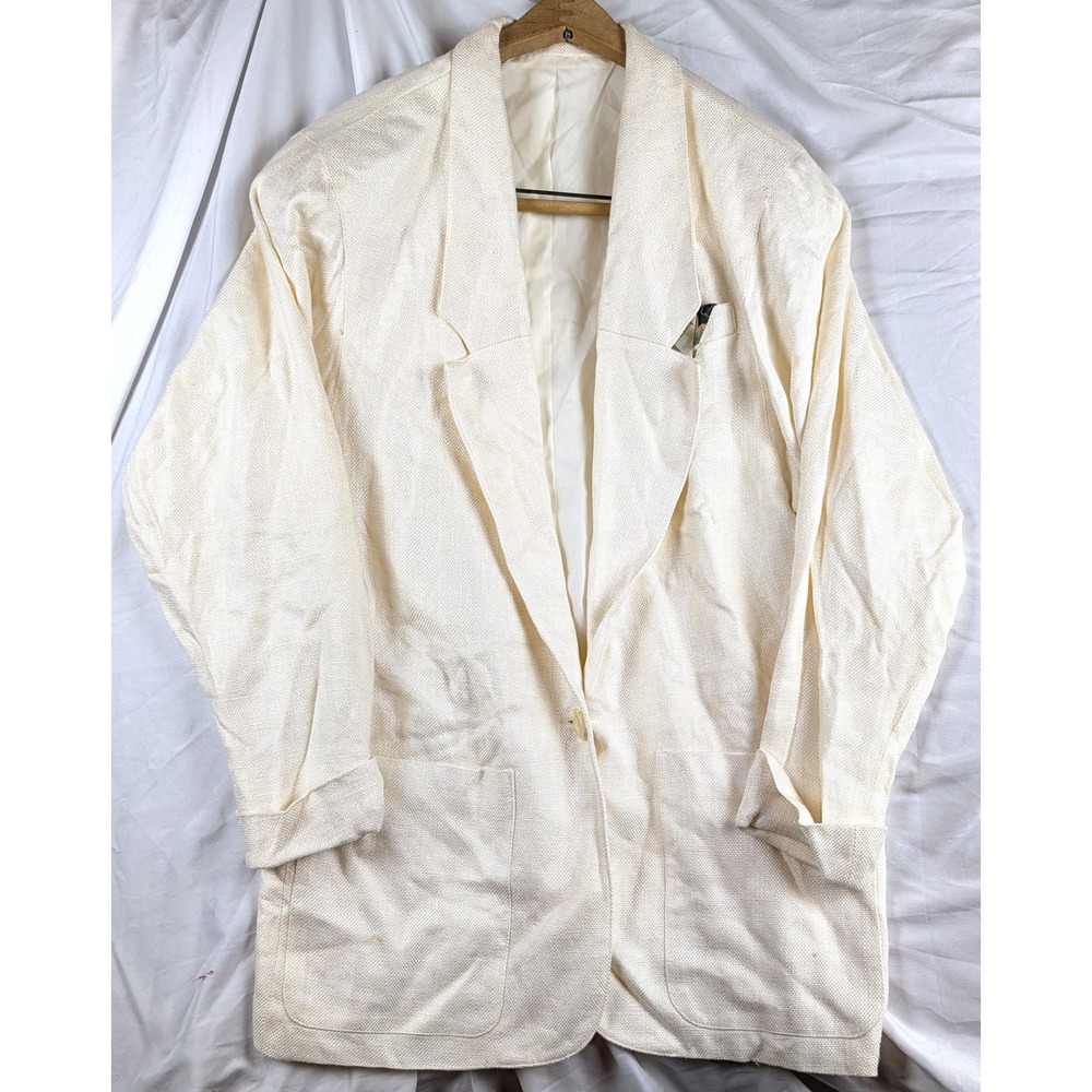 Vintage VIP Made in USA Cream Rayon Linen Blend Blazer Jacket Size 10